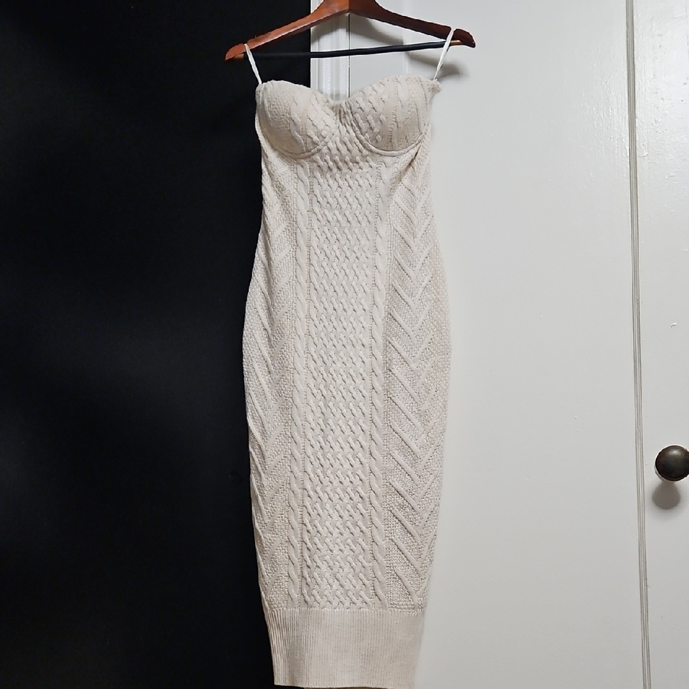 JLUXLABEL Strapless Cream Knit Dress